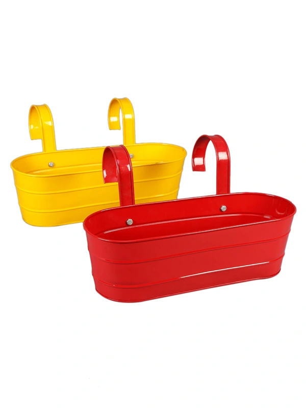 Set of two Oval Railing Planter Large Yellow & Red