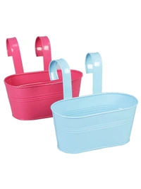 Set of two Oval Railling Planter Small Blue & Pink