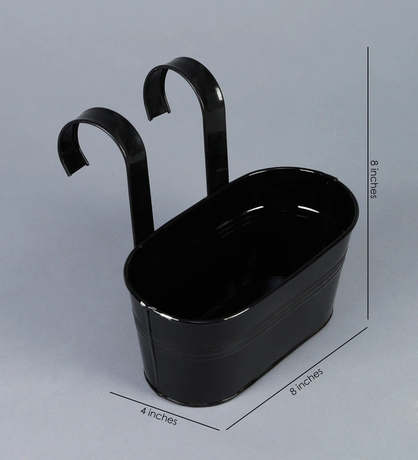 Set of two Oval Railling Planter Small White & Black