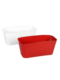 Set of Two 12'' Embossed Pot Red & White