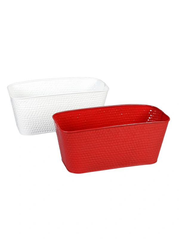 Set of Two 12'' Embossed Pot Red & White