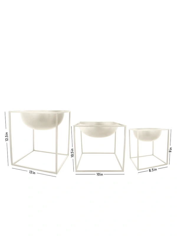 Set of Three White Dome Square planter stands