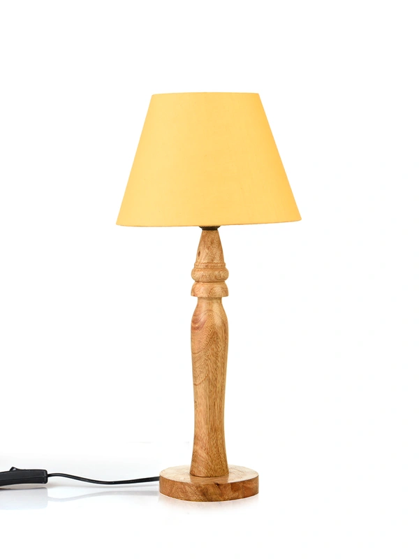Green girgit Round Brown Lamp with Taper Yellow Cotton Shade