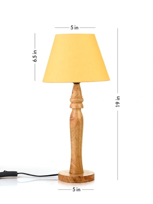 Green girgit Round Brown Lamp with Taper Yellow Cotton Shade