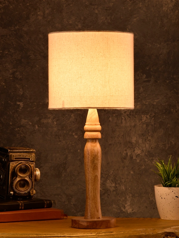 Green girgit Round Brown Lamp with White Cotton Shade