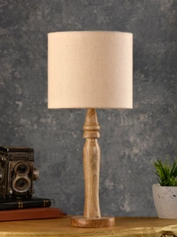 Green girgit Round Brown Lamp with White Cotton Shade