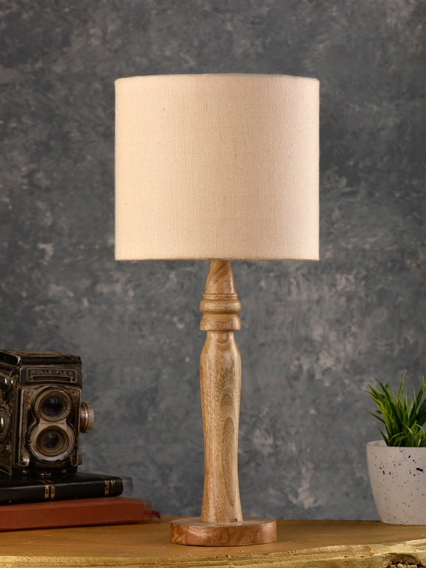 Green girgit Round Brown Lamp with White Cotton Shade