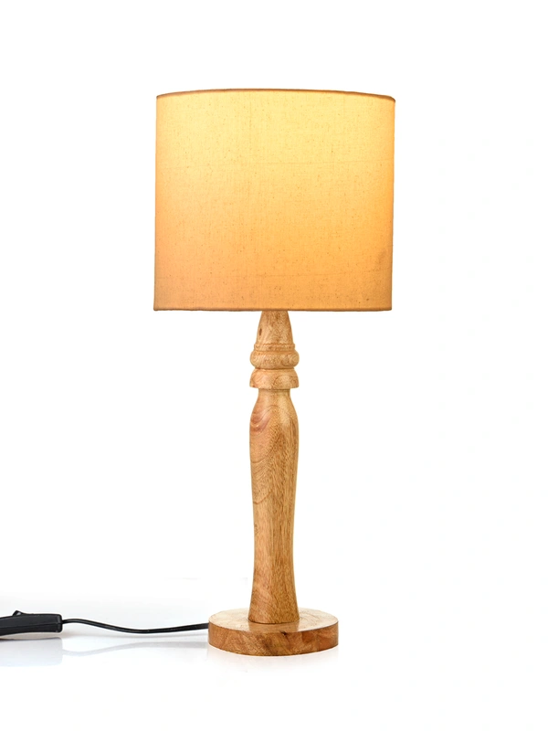 Green girgit Round Brown Lamp with White Cotton Shade