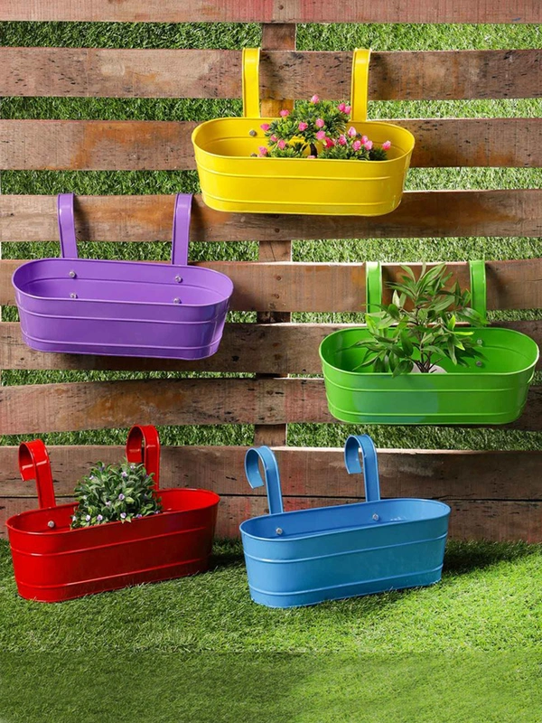 Set of Five 16'' Oval Railing Planters