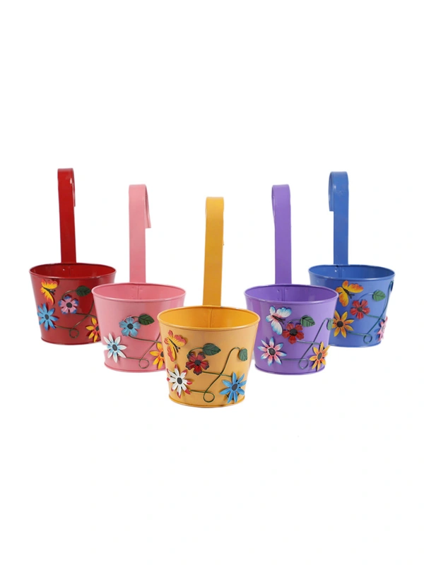Set of Five Flower embossed Railing Pots