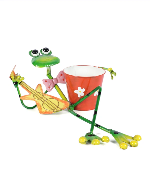 Frog lying playing guitar planter