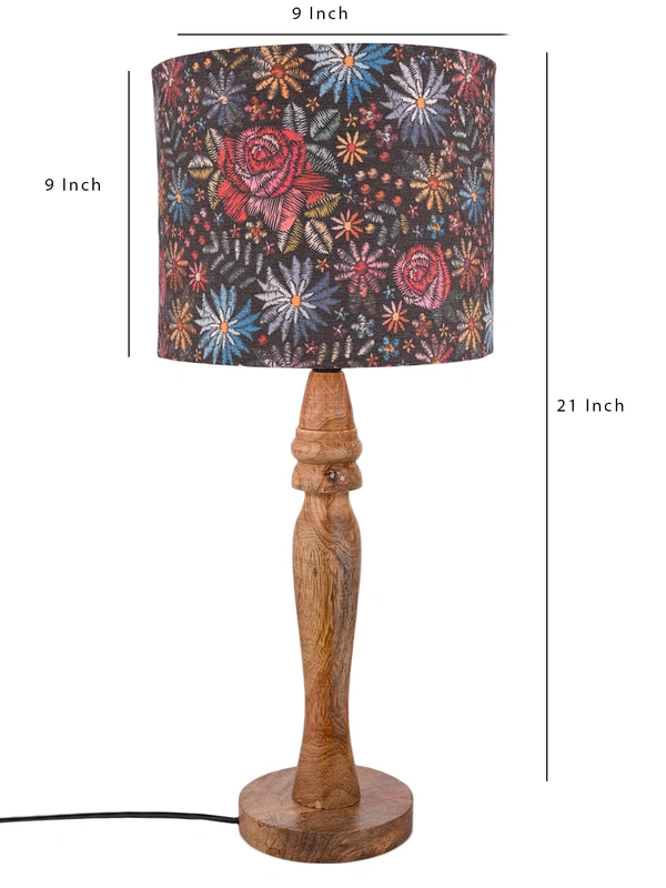 Wooden Black Floral Stich Lamp